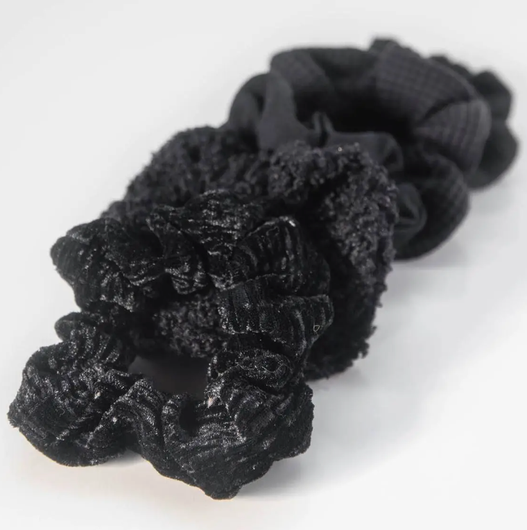 Black Textured Scrunchie - 5 pack